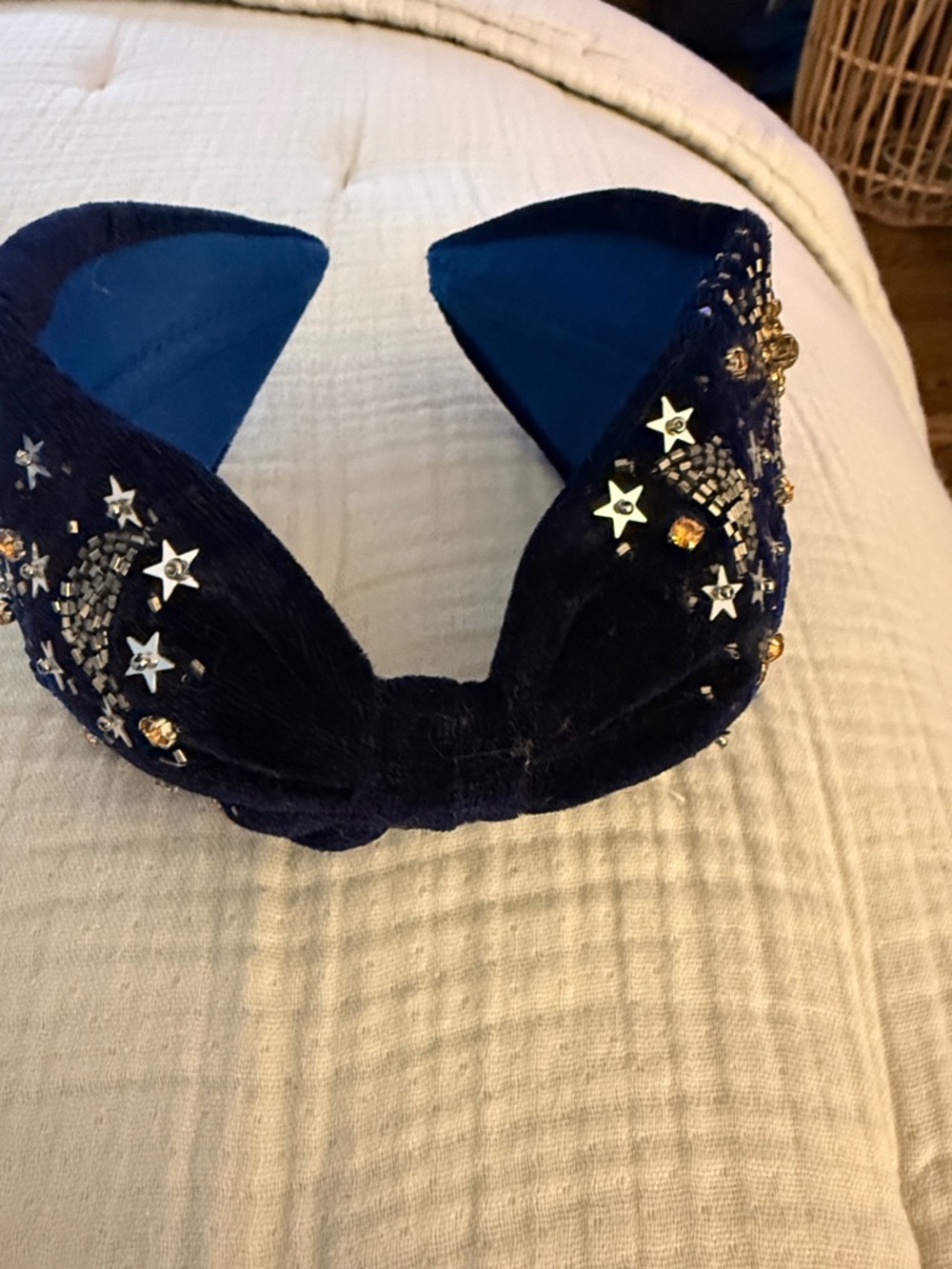 Hand Crafted Navy Blue Velvet Star Embellished Headband